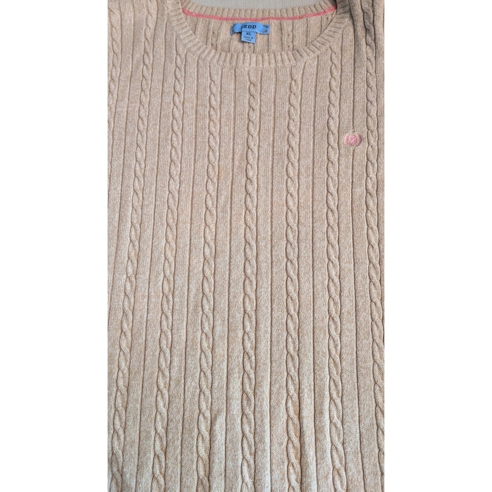 Men's IZOD Beige Sweater XL w/Pink Logo  100% Cotton